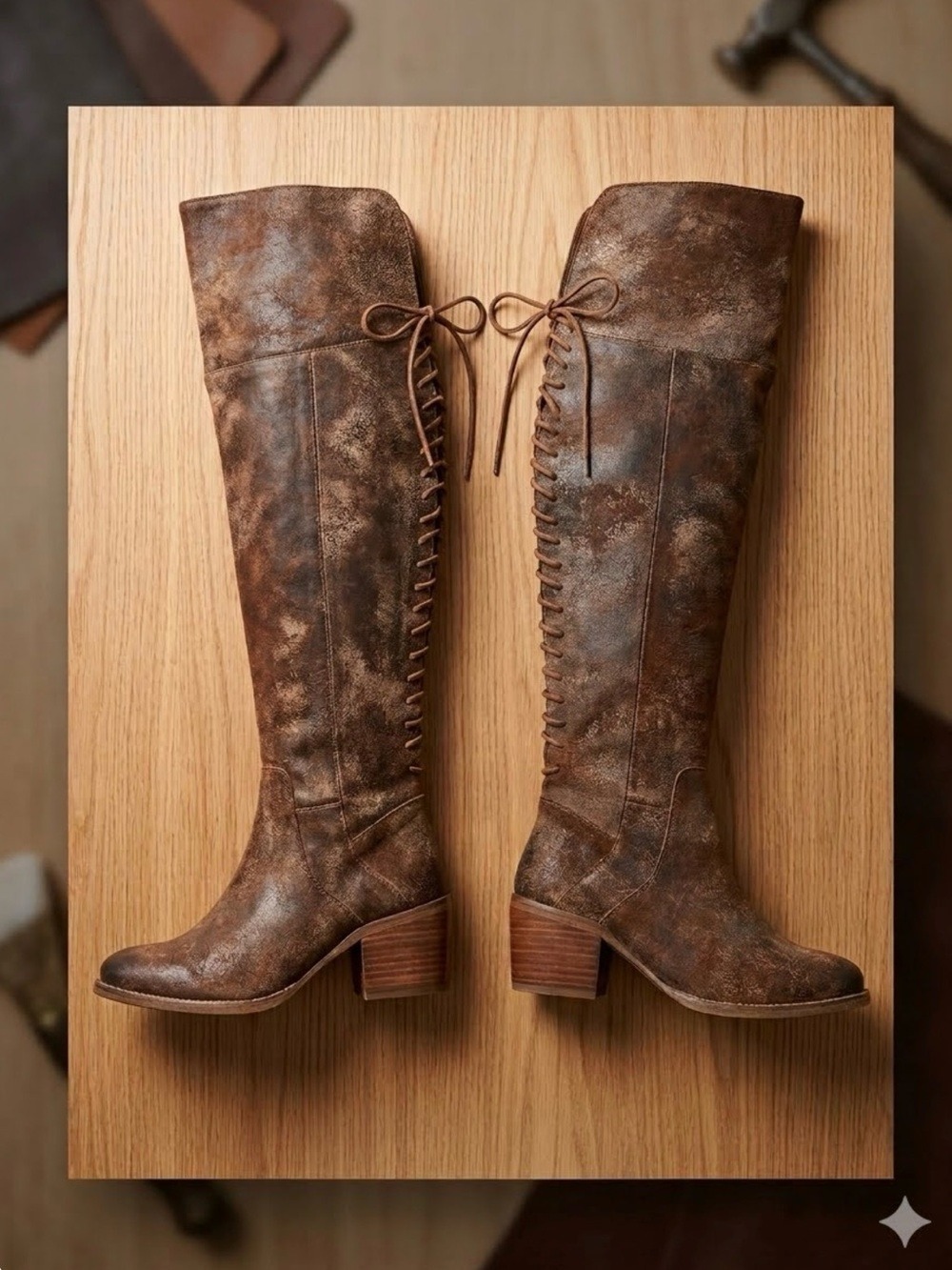 Brown Distressed Sunset Sail Over-The-Knee Back Lace Up Boots - Sz 6.5